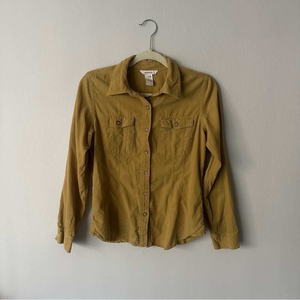 Sundance Corduroy Button Down Long Sleeve Shirt Mustard Western Rodeo Cowgirl 6
